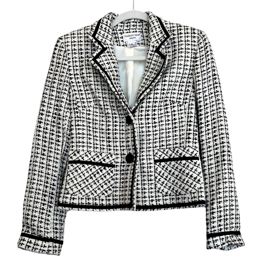 NWT! Charles Gray London Tweed Jacket, size 2, black and white‎